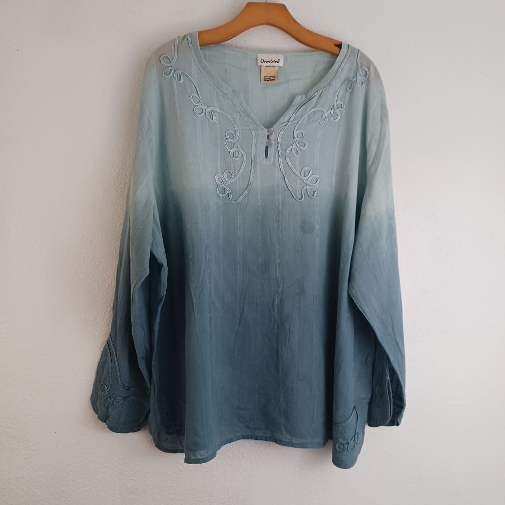 Overdrive blue ombre long sleeve blouse size 26W/28W